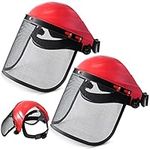 Amylove Safety Face Shield with Mesh Face Shield for Grinding Safety Mask Full Face Chainsaw Helmet Hat for Chainsaw Trimmer Pole Pruner Gardening Weed Wacker Protection (Red, 2 Pcs)