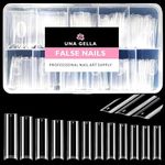 UNA GELLA XL C Curve Clear Nail Tips 500 PCS, Extra Long Square Half Cover Nails tips Straight Shape For French Acrylic Nails False Fake Clear Tips Square Shape with Box