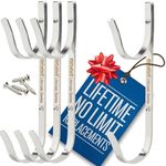 Stainless Steel Pool Pole Hangers - Unlimited Free Replacements - 4 ProTuff Heavy Duty Double Hooks, Ideal Holder Set for Swimming Pool Telescopic Pole, Leaf Rake, Brush, Vacuum Hose & Garden Tool