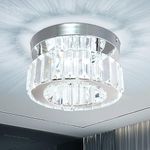 Modern Crystal Chandeliers Ceiling, Round Small Chandeliers 6500K White Semi Flush Mount Ceiling Light for Living Room Dining Room Hallway Foyer Living Room Small Room