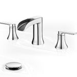 HOIGY Chrome Bathroom Faucet, 2 Handles Widespread Waterfall Faucet for Bathroom Sink, 4-10 Inch Sink Faucet Bathroom 3 Hole, Farmhouse RV Restroom Vanity Faucet with Pop Up Drain and Supply Hoses