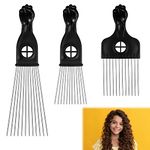 QINREN 3 Pieces Metal Afro Comb, Metal Wide Teeth Comb for Curly Hair, 3 Styles Different Lengths Afro Pick Comb Hair Styling Comb for Men Women Detangling