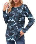 GOUCEHN Women Long Sleeve Shirts Fall Winter Casual Fashion Tunic Tops Crewneck Basic Loose T Shirt (Camo Blue, Small)