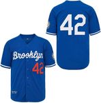 Men's Black Legend Baseball Jersey #42 Vintage Embroidered Retro Hip Hop Jersey Stitched, Blue, Large