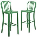 Flash Furniture Commercial Grade 2 Pack 30" High Green Metal Indoor-Outdoor Barstool with Vertical Slat Back