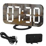 U-picks Digital Alarm Clock, 6.5 Inch Large LED Screen Alarm Mirror with Brightness Dimming Mode, Adjustable Brightness, 2 USB Charging Ports, Big Snooze Button for Home Decor Black