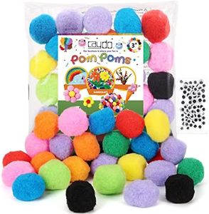 Caydo [130pcs] 30pcs 2 Inch Large Pom Poms with 100pcs Wiggly Eyes, Multicolor Pom Poms for Arts and Crafts Kids DIY Projects