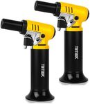 TBTeek Butane Torch with Fuel Gauge T907, One-hand Operation Kitchen Torch Lighter with Adjustable Flame for BBQ, Baking, Brulee Creme, Crafts and Soldering, 2 Pack(Butane Not Included)