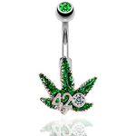 Pierce2GO 14G Belly Button Rings Surgical Steel Weed Marijuana 4/20 Belly Button Ring with CZ Stone - Belly Piercing for Women – 7/16”, Stainless Steel, cubic-zirconia