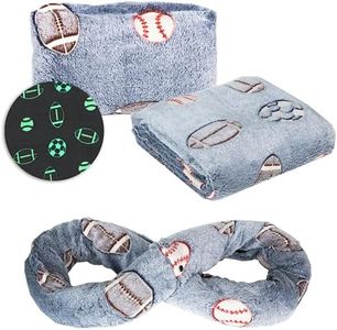 NAPRO Kids 3-in-1 Travel Blanket and Pillow Combo, Convertible Infinity Scarf, Lightweight Neck Support for Airplane, Car & Camping, Glow-in-The-Dark - Sports