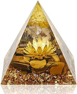 Hopeseed Orgone Pyramid Flower of Life Orgonite Money Healing Crystals Pyramid for Positive Energy with Tiger's Eye Stones and Luck White Crystal That Promotes Wealth, Prosperity and attracts Success