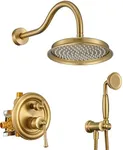 WINKEAR Rain Shower Head with Handheld Spray, Rainfall Shower System with Rough-in Valve, Luxury Shower Trim Kit Wall Mount, Brushed Gold
