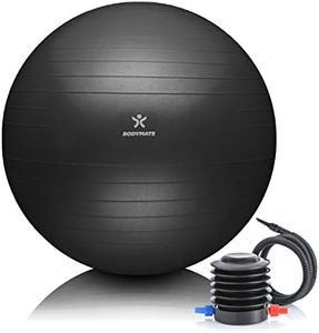 BODYMATE Exercise Ball - E-book with exercise guides included - Gym-quality Swiss balls for fitness, birthing, pregnancy - Air pump included - Anti-Burst - 75cm - Black