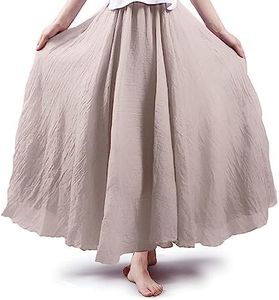 ASHER FASHION Women's Bohemian Style Elastic Waist Band Cotton Linen Long Maxi Skirt Dress (95CM, Beige)