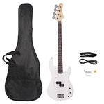 LALAHO Electric Bass Guitar, Full-Size 4 String Bass Guitars Beginner Kit with Gig Bag, Shoulder Strap, Cable Accessories for Starter, Professionals & Adults (White)