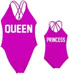 Mommy and Me Matching Family Swimsuit Queen & Princess One Piece Mother Daughter Girls Swimwear Cross Back Bathing Suits