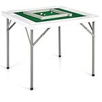 Goplus 35” Folding Mahjong Table, Portable Square Poker Table w/Wear-Resistant PVC Desktop, 4 Cup Holders & 4 Chip Grooves, Foldable Card Table for Table Games, Domino Game, Camping