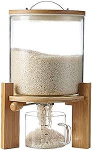 IYTBILQ Glass Cereal Dispenser Countertop with Spout Measuring Cup Sugar Flour Containers with Lids Airtight Automatic Rice Container for Kitchen Pantry 5L Capacity