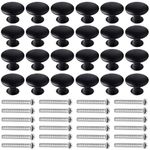 kuou 24 Pcs 30mm Black Cupboard Knobs, Kitchen Cupboard Handles Cabinet Door Knobs, Vintage Matted Round Drawers Cupboard with 24 Screws for Drawer Wardrobe Cupboard Door