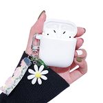 Ownest Compatible with AirPods Case Soft Silicone with Cute Keychain Shockproof Cover Case for Girls Woman Airpods 2 &1-White