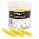 Wirefy 150 PCS Heat Shrink Butt Connectors Yellow 26-24 AWG - Smaller Diameter Marine Grade Butt Connectors - Wire Butt Splice Connectors - Electrical Waterproof Heat Shrink Butts