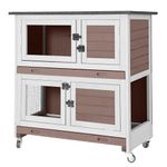 Aivituvin Rabbit Hutch Bunny Cage Indoor Outdoor Guinea Pig Cage 2 Story Wth 2 Tray, Trap Door, Wheels (Grey, Large) (Brown, Large)
