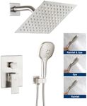 POP SANITARYWARE Shower System Brushed Nickel Bathroom Rainfall Shower Faucet Set Complete Wall Mounted 8 Inch Shower Head and Handle Set with Rough-in Valve Body and Trim Kit