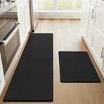 OLANLY Anti Fatigue Kitchen Mats for Floor, Non-Slip Washable Kitchen Rugs Set of 2, 17.3"x59"+17.3"x30", Comfort Waterproof Standing Mats for Kitchen, Laundry Room, Office, Black