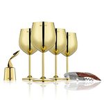 WOTOR 18 oz Stainless Steel Wine Glass Set of 4 with Wine Stopper - Unbreakable & Portable Metal Wine Glasses for Outdoor Events, Like Travel, Camping and Pool, Best Gift for Wine Lovers (Gold)