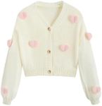 GORGLITTER Girl's 3D Heart Cardigan Sweaters Long Sleeve Button V Neck Knit Sweater Coats Beige 4Y