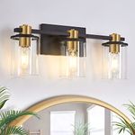 stambord 3 Light Bathroom Vanity Light, Black and Gold Light Fixtures, Sconces Wall Lighting with Glass Shade, Modern Brushed Vanity Lights for Bedroom, Hallway