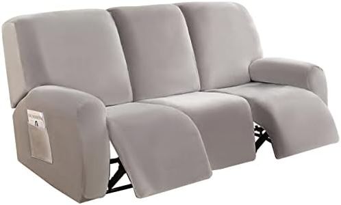 Recliner Chair Cover 3 Seater - Soft Thick Velvet Stretch Recliner Couch Covers 8 Pieces Set, Sofa Chair Cover with Side Pocket for Recliner Sofa Chair Furniture Protector (8 Pieces for 3 Seater)