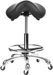 Cadiario Saddle Tilting Stool Rolling Chair with Thicker Seat Swivel Ergonomic Height Adjustable Footrest Wheels for Beauty Spa Salon Dental Medical Clinic Kitchen Home Office Shop Bar Black