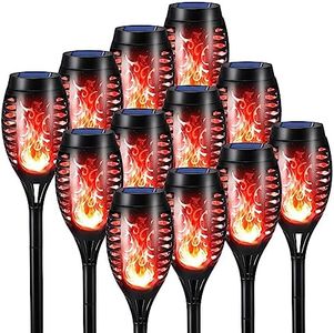 Toodour Solar Torch Flame Lights, 12 Pack Solar Lights Outdoor with Flickering Flame, Waterproof Patio Light Landscape Decoration Lighting for Garden, Lawn, Yard, Outdoor Decorations - Red