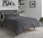 Olivia Rocco Snuggle Duvet Cover Set Super Soft Fluffy Quilt Sets Warm Cosy Winter Bedding, Single Charcoal