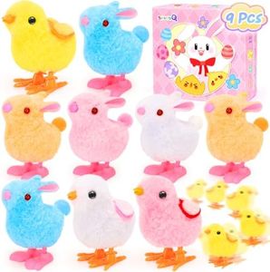 SevenQ Wind Up Toys for Kids Easter Basket Stuffers, 9Pcs Hopping Bunny Toys and Plush Chicks Jumping Small Fidget Toys for Easter Egg Fillers Goodie Bags Treasure Chest Party Favors Gifts