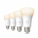 Philips Hue White 10.5W Equivalent 75W A19 Base E26 LED Smart Bulb, Dimmable, Bluetooth & Zigbee Compatible, Voice Activated with Alexa & Google Assistant, 4-Pack