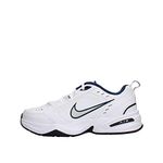 ike Men's NIKE AIR MONARCH IV (4E) RUNNING SHOES -10.5; White / Metallic Silver-Midnight Navy