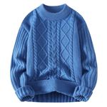 Jumpers Womens Knit Sweater Solid Vintage Pullover Sweater Woven Crewneck Knitted Tops Stripe Cable Knit Long Sleeve Fall Winter Turtleneck Jumpers Deals Jumpers for Women UK Blue