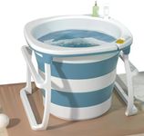 Hapyvergo Portable Folding Bathtub Adult Large Foldable Tub XXL, Ice Bath Barrel For Athletes Cold Plunge, Hot Bath Tub for Home Sauna with Bath Stool & Massage Rollers & Thermal Cover, TT-18A