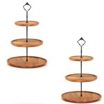 E-ROOM TREND 3 Tier Wooden Cupcake Stand 2 Pack Dessert Cup Cake Stand Holder Tower Wooden Tiered Serving Tray Platter with Metal Handle for Birthday Party Wedding Baby Shower Home Party (MDP2BN)