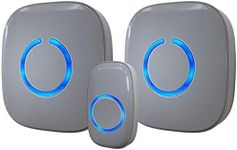 SadoTech Wireless Doorbells for Home, Apartments, Businesses, Classrooms, etc. - 1 Door Bell Ringer & 2 Plug-In Chime Receiver, Battery Operated, Easy-to-Use, Wireless Doorbell w/LED Flash, Gray