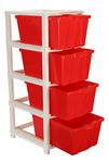 Joyful Studio 4 Xl Plastic modular Drawer System for Home, Office, Hospital, Parlor, School, Doctors, Home and Kids, Colour Red, Product Dimension when assembeled (31cmx39cmx80.9 cm)