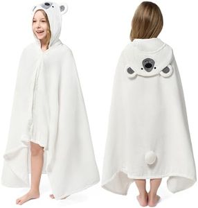 Joiedomi Hooded Towel for Kids Soft 100% Cotton Bath Beach Towel 30" x 50" for Kids 3-8 Years Toddler Pool Poncho with Hood Absorbent Swim Wrap for Boys Girls White Bear