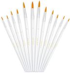 YOUSHARES 12 Pcs Flat Art Paint Brush Set, Professional Paintbrushes Round Pointed Tip Nylon Hair Artist for Watercolor, Oil, Acrylic Paint/Craft, Nail, Face Painting (White)