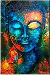 Blue Buddha Wall Art for Living Room Zen Wall Decor Abstract Buddha Painting Meditation Room Colorful Buddha Lotus Flower Poster Canvas Pictures Religious Artwork Bedroom Yoga Home Decorations 24x36"