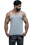 JUARI BE A GENTLEMAN Men's Cotton Regular Fit, Sleeveless, Stringer Y Back Tank Tops Look (X-Large, GREY SOLID)