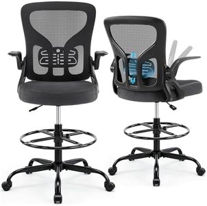 Hayelf Drafting Chair for Standing Desk, Tall Office Chair with 22"-30" Seat Height &7" Lift Footrest Ring, Ergonomic Executive Mesh Computer Counter Stool with Lumbar Support &Flip-up Arms for Artist