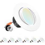 Luxrite 4 Inch Gimbal LED Recessed Lighting Can Lights, 8W=60W, 5 Color Selectable 2700K-5000K, CRI 90, Dimmable Adjustable LED Downlight, 700 Lumens, Wet Rated, Energy Star, ETL Listed (6 Pack)