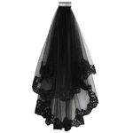 Patty Both Black Ribbon Edge Bridal Wedding Veils with Comb (black lace), Black